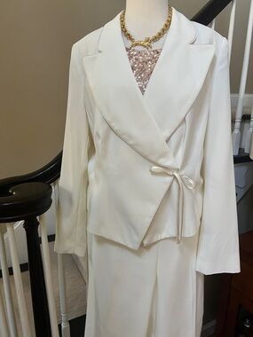 Chadwicks Ivory Wrap-Front Jacket and pants suit